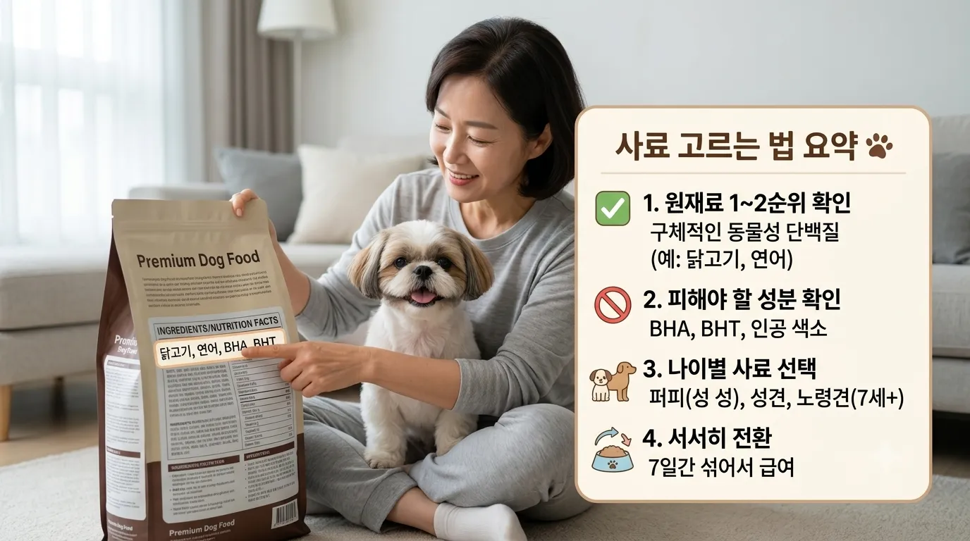 강아지 사료 고르는 법 성분표 읽는 방법 나이별 선택 기준