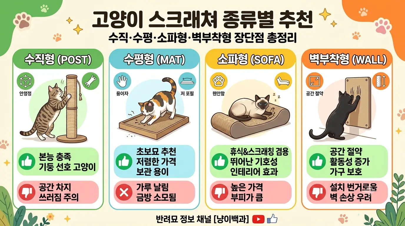 고양이 스크래쳐 종류별 추천 수직 수평 소파형 벽부착형 장단점 총정리
